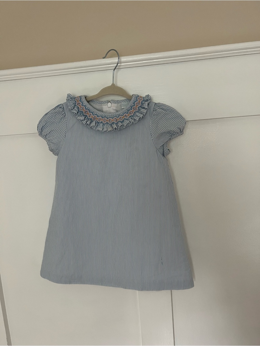 Edgehill Collection Blue and White Striped Smocked Collar Dress